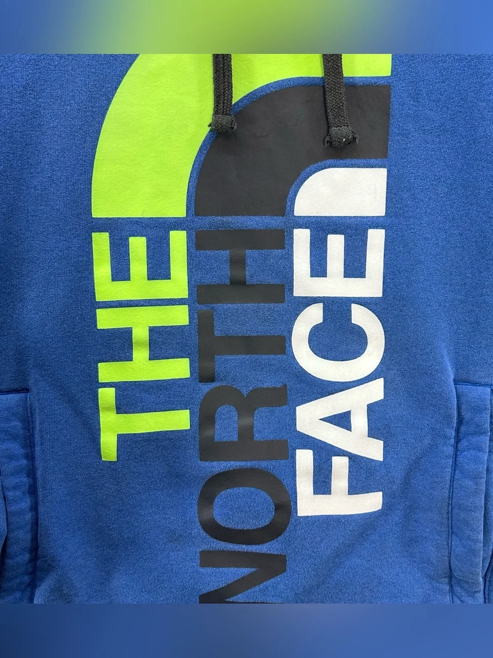 North Face Hoodie Sweatshirt Pullover Blue Green Logo Mens XL Outdoor Hiking
